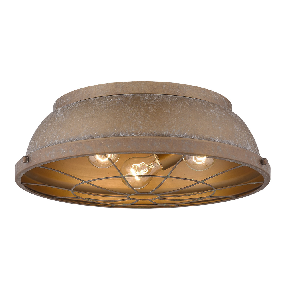 Golden Lighting Bartlett 3-light Flush Mount in Copper Patina